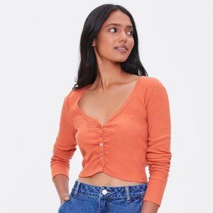 [NWT] Forever 21 Ruched Button-Up Top Orange Size X-Small